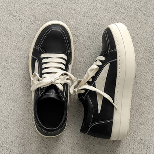 休闲小白鞋通勤板鞋男款厚底RO风倒三角大头德比鞋cleanfit鞋子女