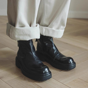 高帮切尔西靴内增高休闲短筒靴子男中筒烟筒靴厚底马丁靴男英伦风