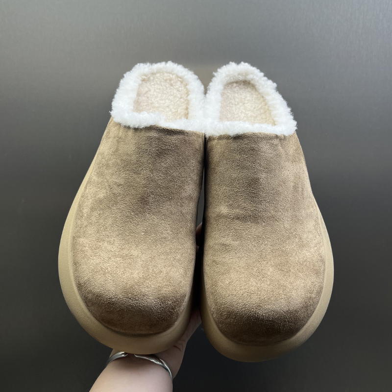 冬季加绒增高小土豆勃肯鞋男女一脚蹬大头厚底毛毛穆勒棉鞋雪地靴