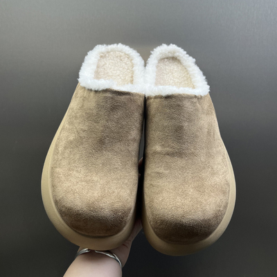 冬季加绒增高小土豆勃肯鞋男女一脚蹬大头厚底毛毛穆勒棉鞋雪地靴