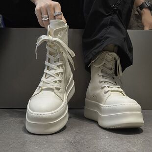 大头马丁靴男街头百搭帆布鞋系带潮款厚底短靴子男增高RO风高帮鞋