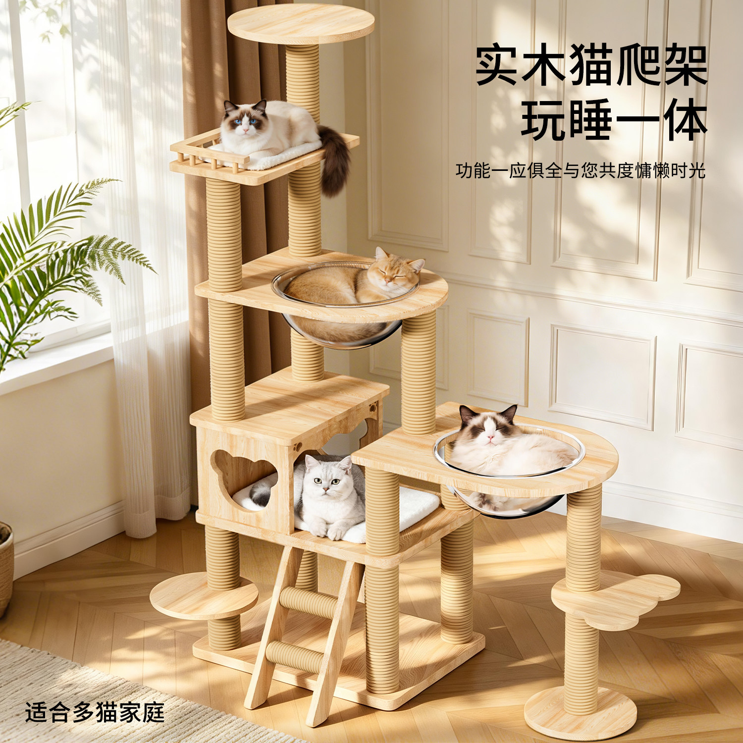 实木太空舱大型猫爬架猫抓柱图片