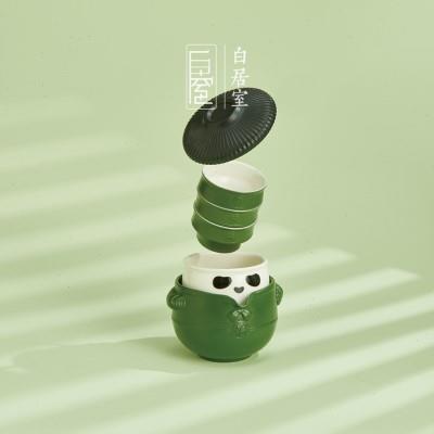 白居室熊猫功夫茶具中式便携防烫泡茶一壶三杯旅行茶具礼盒快客杯