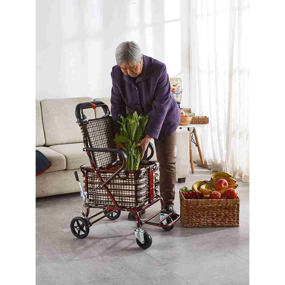 老人手推车代步可坐助行车轻便折叠购物车四轮老年便携买菜车家用