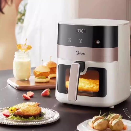 美的空气炸锅家用新款电炸智能多功能免翻面可视炸鸡翅KZC6381