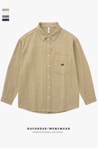 日系男士纯棉厚款雪花绒长袖衬衫简约休闲宽松衬衣潮D222P75图片