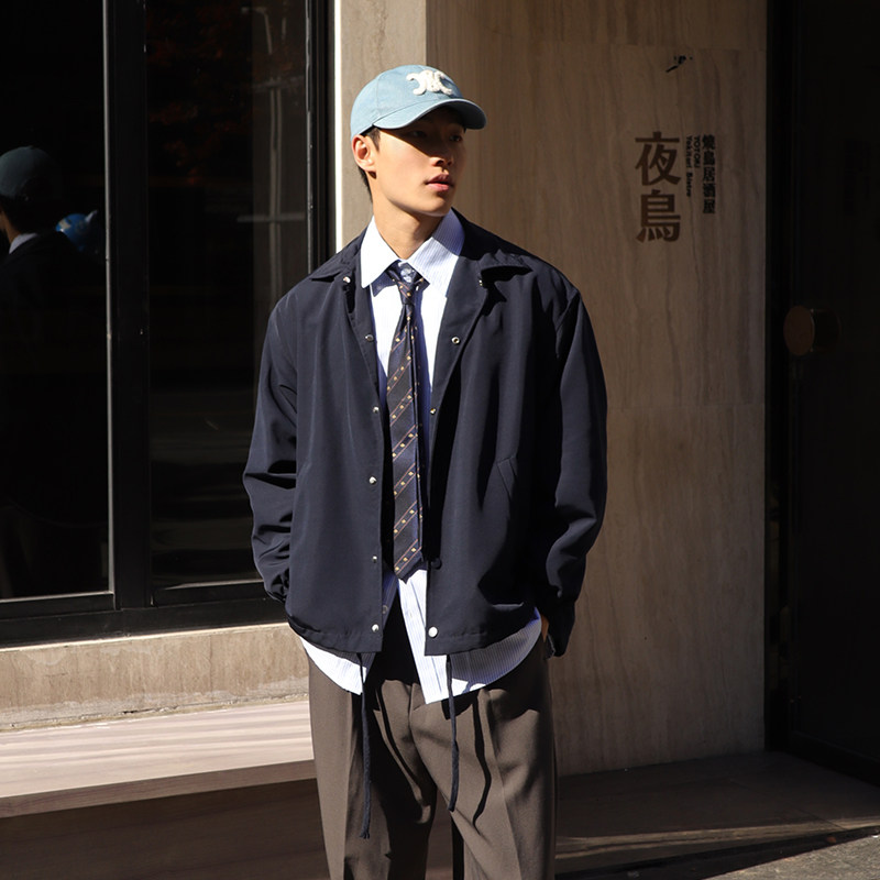 春季教练夹克男潮高级感活页条男生翻领休闲外套情侣款JK02P100,男装夹克,电商A400（原B301）