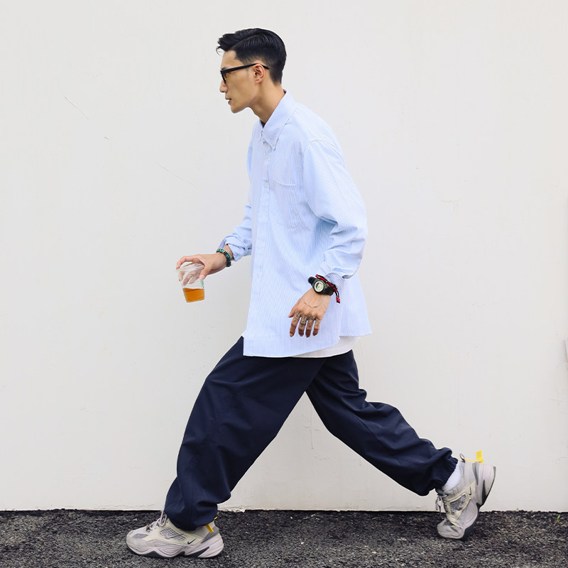 日系简约cityboy学院衬衣宽松百搭条纹长袖衬衫男潮CS05P78控108,男装衬衫,电商A400（原B301）