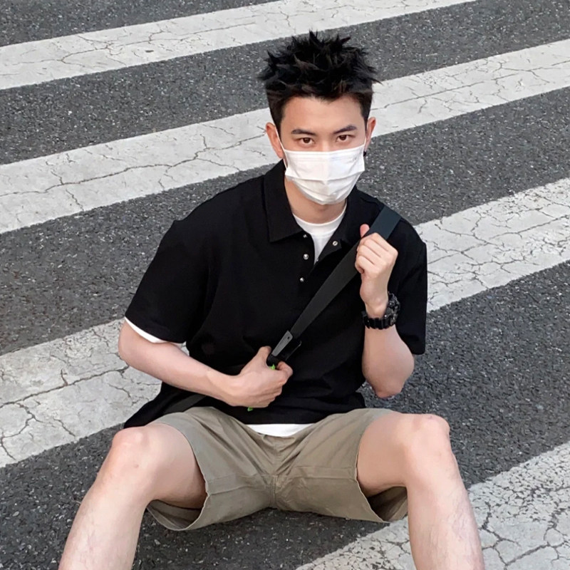 polo衫男夏季日系宽松纯色翻领t恤简约青少年半袖上衣潮POLO01P55,男装Polo衫,电商A400（原B301）