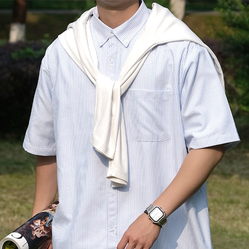 日系夏季条纹短袖衬衫男cityboy潮牌宽松bf情侣衬衣CS01P65,男装衬衫,电商A400（原B301）