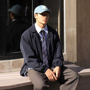 春季教练夹克男潮高级感活页条男生翻领休闲外套情侣款JK02P100图片