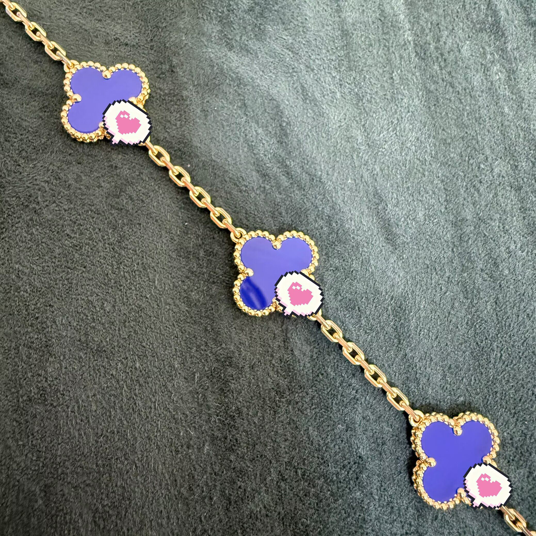 18K金红玉髓熊猫镭射隔钻五花手链四叶草手链玫瑰金黄金白金Au750