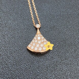 18k金天然真钻白贝母扇形小裙子小扇子项链玫瑰金白金黄金au750女