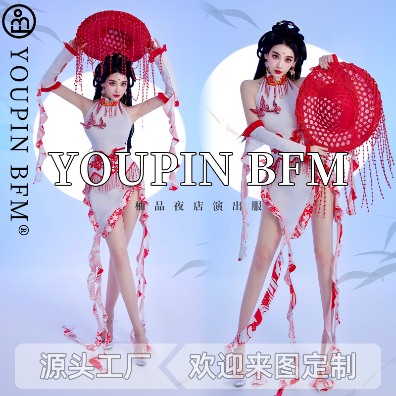 红色剪纸新中式性感旗袍国潮古风