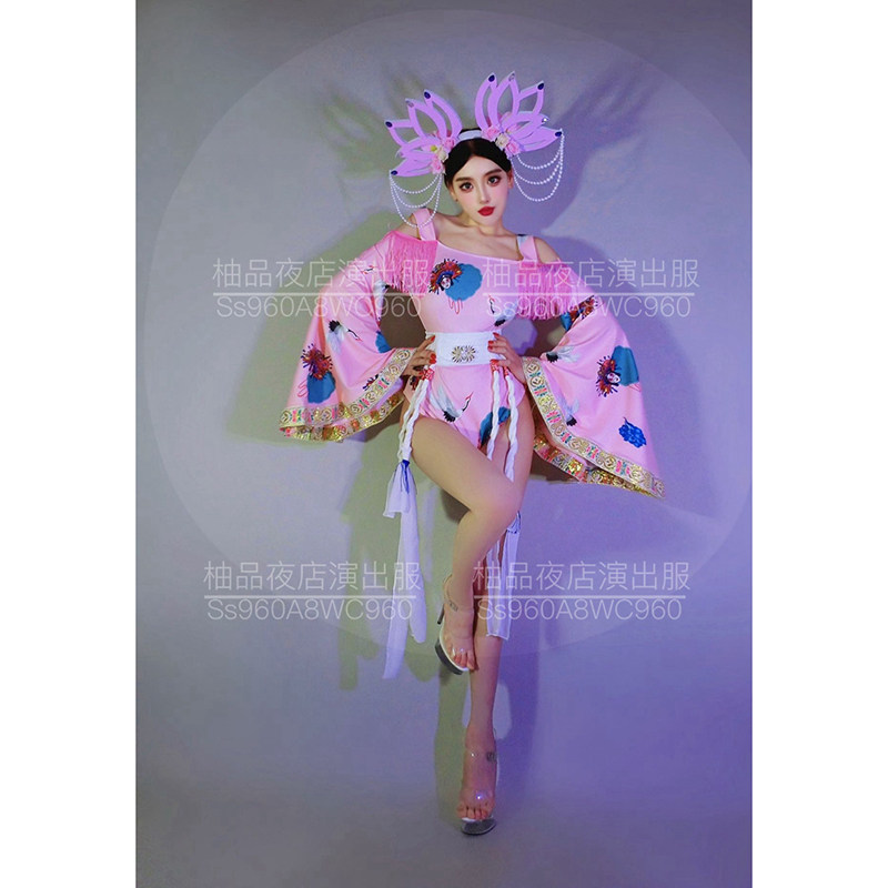 酒吧gogo演出服女ds性感粉色旗袍古风中秋节领舞dj表演服巡场互动