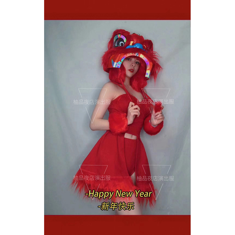 gogo夜店红色狮子头表演服ds酒吧