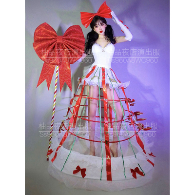 圣诞节平安夜酒吧夜店gogo蝴蝶结道具性感ds舞台演出服大裙子