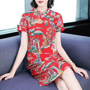 2021春夏季 中国风改良旗袍 桑蚕丝中式 真丝连衣裙子女装 新款 短袖