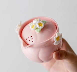 原矿粉泥南瓜条纹捏花旅行快客一壶两杯茶具小套组办公快客