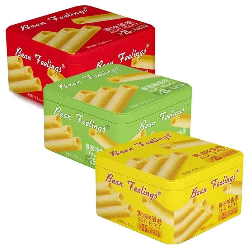 Bean  Feelings黄油蛋卷铁盒装黄油味香葱味蛋卷罐装酥脆饼干零食