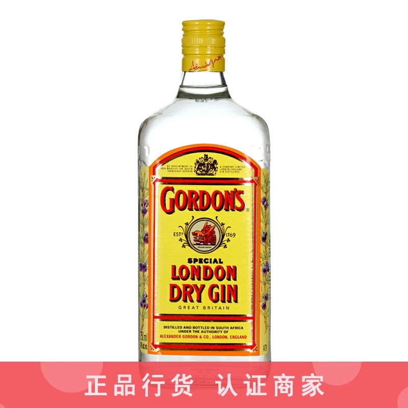 哥顿金酒伦敦干味琴酒杜松子酒洋酒南非哥顿Gordon's Gin 750ml