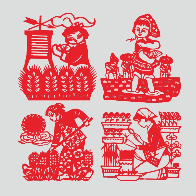 农民收割剪纸节约粮食成品新农村新农合悯农光盘爱劳动宣纸刻画贴