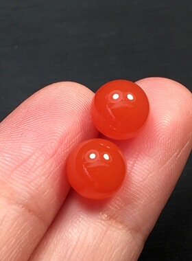 川料南红樱桃红圆珠耳钉18k金镶嵌 色泽鲜艳红润珠子尺寸8mm+