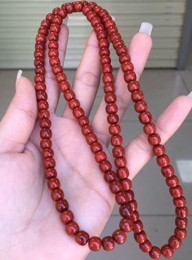 川料牛血红南红玛瑙老型珠佛珠串多圈手串6.8㎜男女款玉石收藏