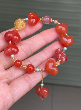 精品川料南红樱桃红屁桃diy手串百搭时尚手链女款戒指吊坠锁骨链
