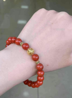 精品18k南红手串天河石极光23沉香水晶宝石手串戒指吊坠百搭时尚