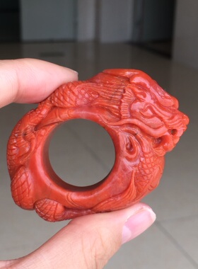 川料南红玛瑙扳指龙霸气侧漏22.5㎜男女款收藏级别雕工很漂亮