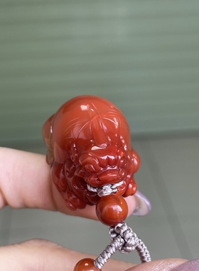川料南红牛血红枚红貔貅吊坠项链锁骨链男女款收藏级别精美饰品