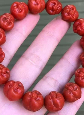 瓦西南红玛瑙笑佛手串柿子红苏工雕刻弥勒佛13.5㎜辣椒红锦红满肉