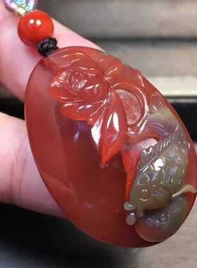 精品瓦西南红玛瑙年年有余和和美美苏工俏色包浆个性男女款吊坠