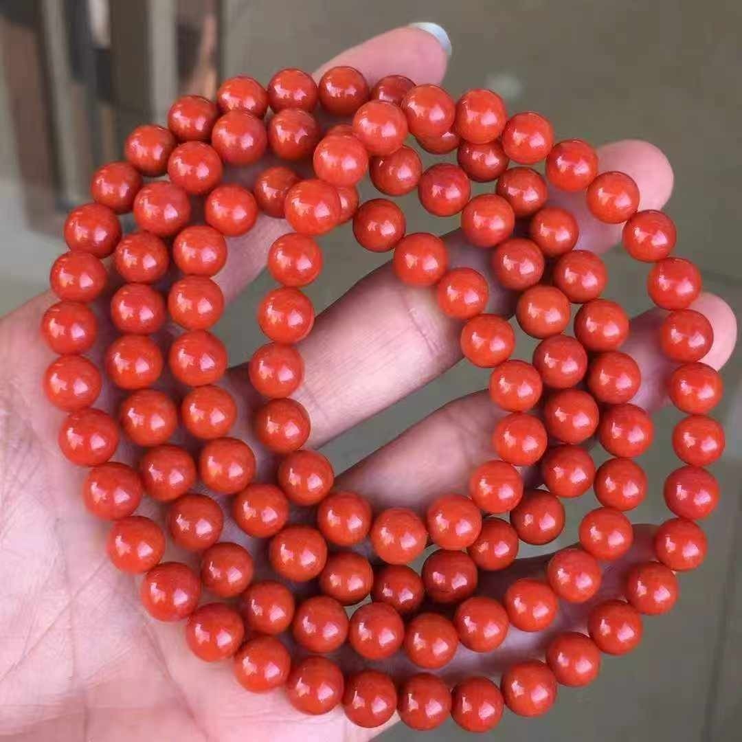 极品瓦西南红玛瑙佛珠手串7.5㎜男女款满肉柿子红精美饰品首饰