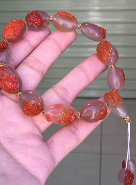 精品南红牡丹花手串收藏凉山南红高冰种俏色苏工精雕原矿百搭