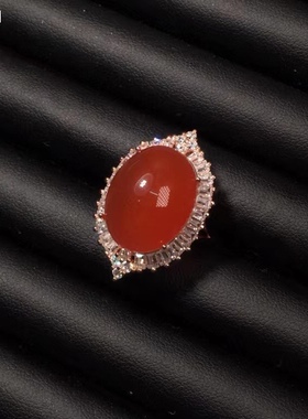 保山南红原矿冰红鸽子蛋戒指diy18k镶嵌女戒百搭时尚大方搭配项链