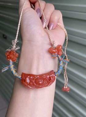 川料南红玛瑙樱桃红飘花花开富贵锁骨项项链新款原创设计男女款