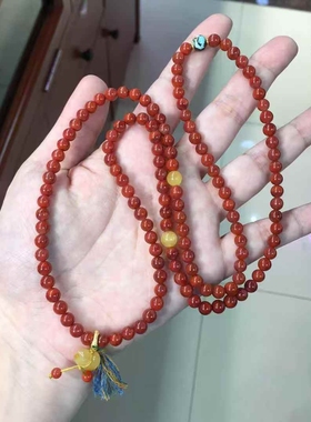 天然四川瓦西料南红多圈手链手串男女款原创设计5.6㎜925银配件