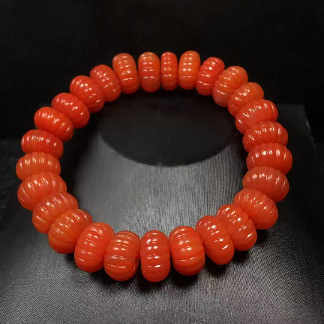 保山南红玛瑙南瓜珠手串13㎜精美礼品饰品男女款柔光磨砂珠宝玉石