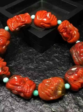 川料南红玛瑙铁皮包浆罗汉手串柿子红手串项链吊坠挂件珠宝男女
