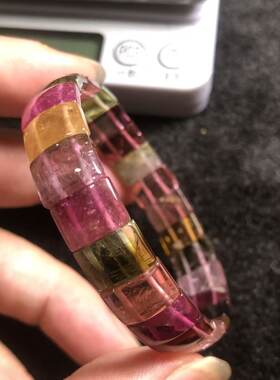 碧玺手牌手排手串手链女款老矿料特色玻璃体收藏级别精美饰品