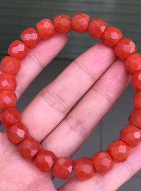 川料南红玛瑙樱桃红钻切面手串9㎜男女款玉石收藏级别男女款单圈