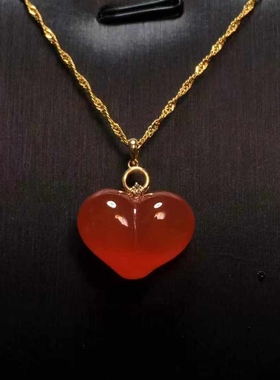 保山南红玛瑙屁桃原矿冰红18k扣头吊坠高冰起荧光项链锁骨链男女