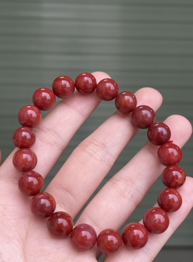 精品川料瓦西南红玛瑙牛血红火焰纹满肉满色手串10㎜男女款单圈
