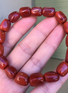 川料南红特色牛血红火焰纹随型手串手链男女款单圈玉石收藏男女款