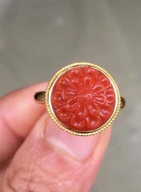 瓦西南红玛瑙格桑花女款戒指925银镶嵌精美饰品潮流饰品新款百搭