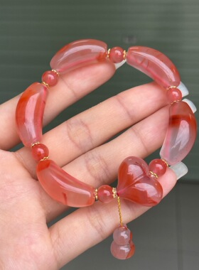 精品川料南红冰飘弯管diy手串百搭时尚手链饰品玉石挂件锁骨链女