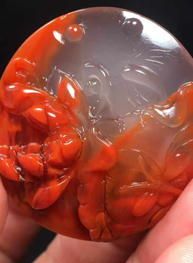 精品川料高冰南红玛瑙雕件莲花吊坠牡丹花开俏色巧雕吊坠挂件百搭