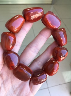 精品川料南红玛瑙大尺寸随行型手串牛血红火焰纹18㎜霸气十足复古